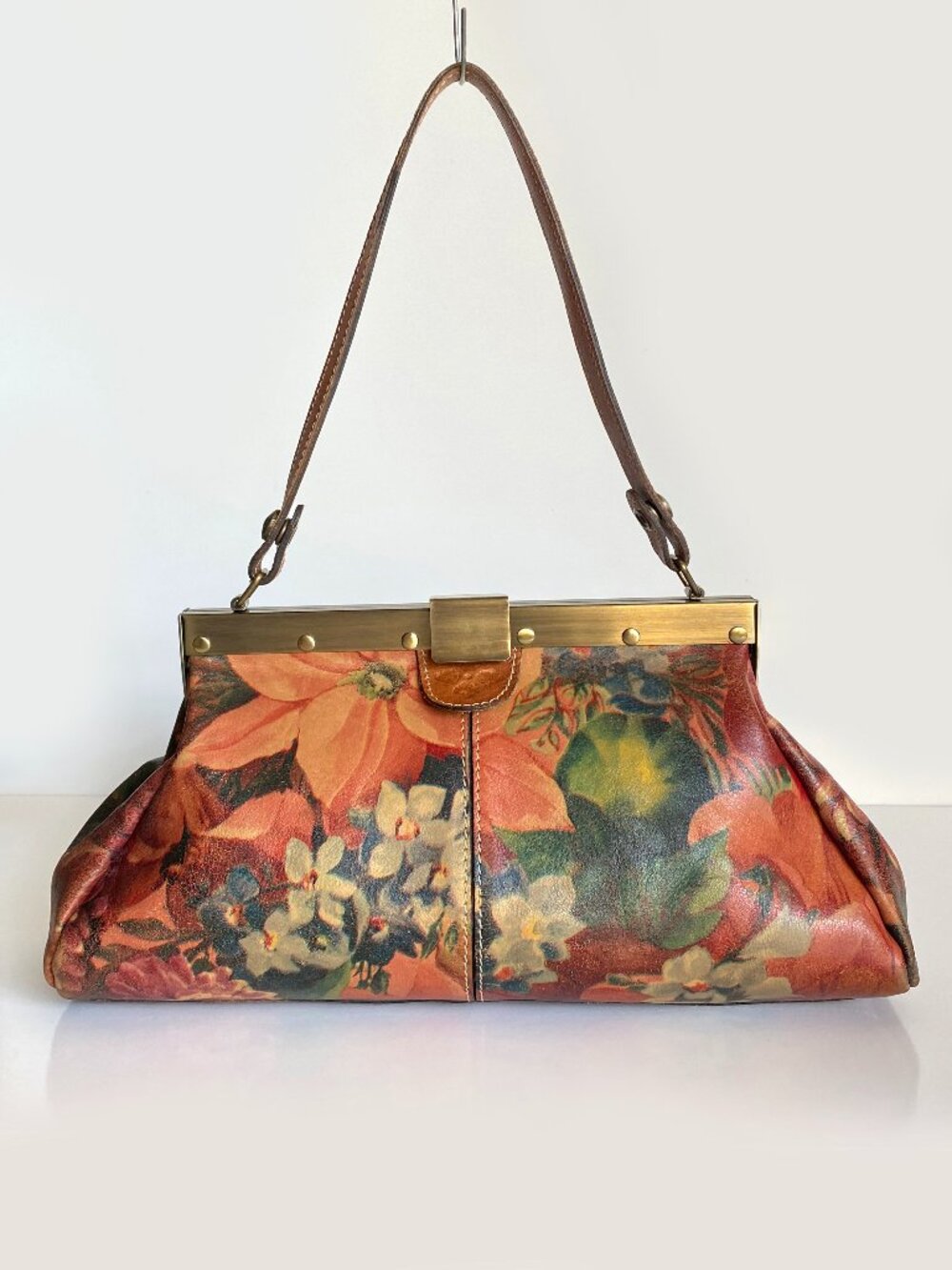Patricia Nash Handbag Ferrara Frame Satchel Shoulder Jewel Tone Purse Floral